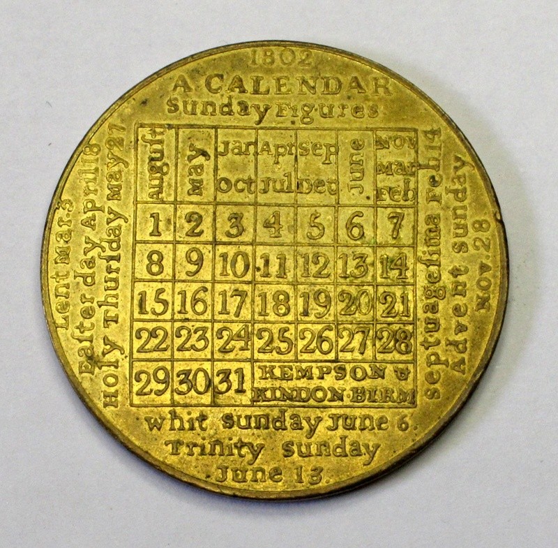 1802 calendar medal by Kempson Fleaglass
