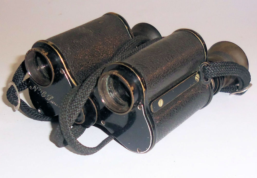 Two pairs binoculars, one monocular Ross, London Fleaglass