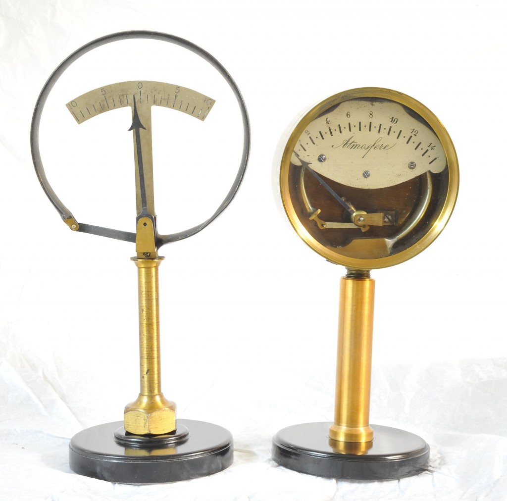 A couple of 19th century Bourdon Type Manometers on Stand Vacuum
