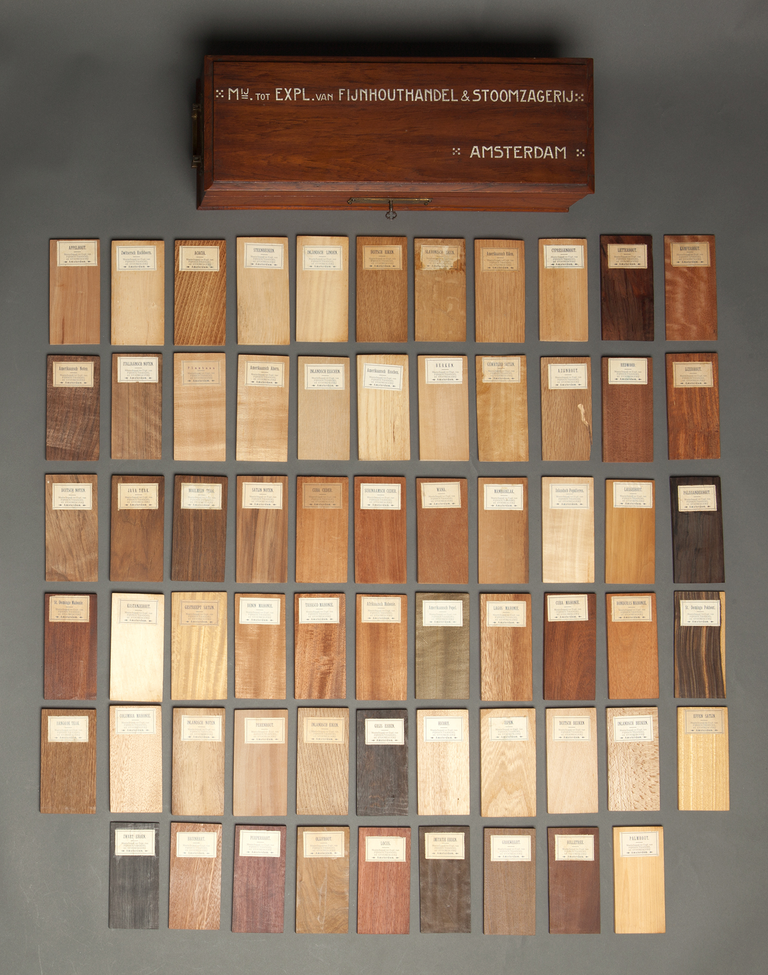 A rare cased wood sample collection Mij. tot Expl. van fijnhouthandel