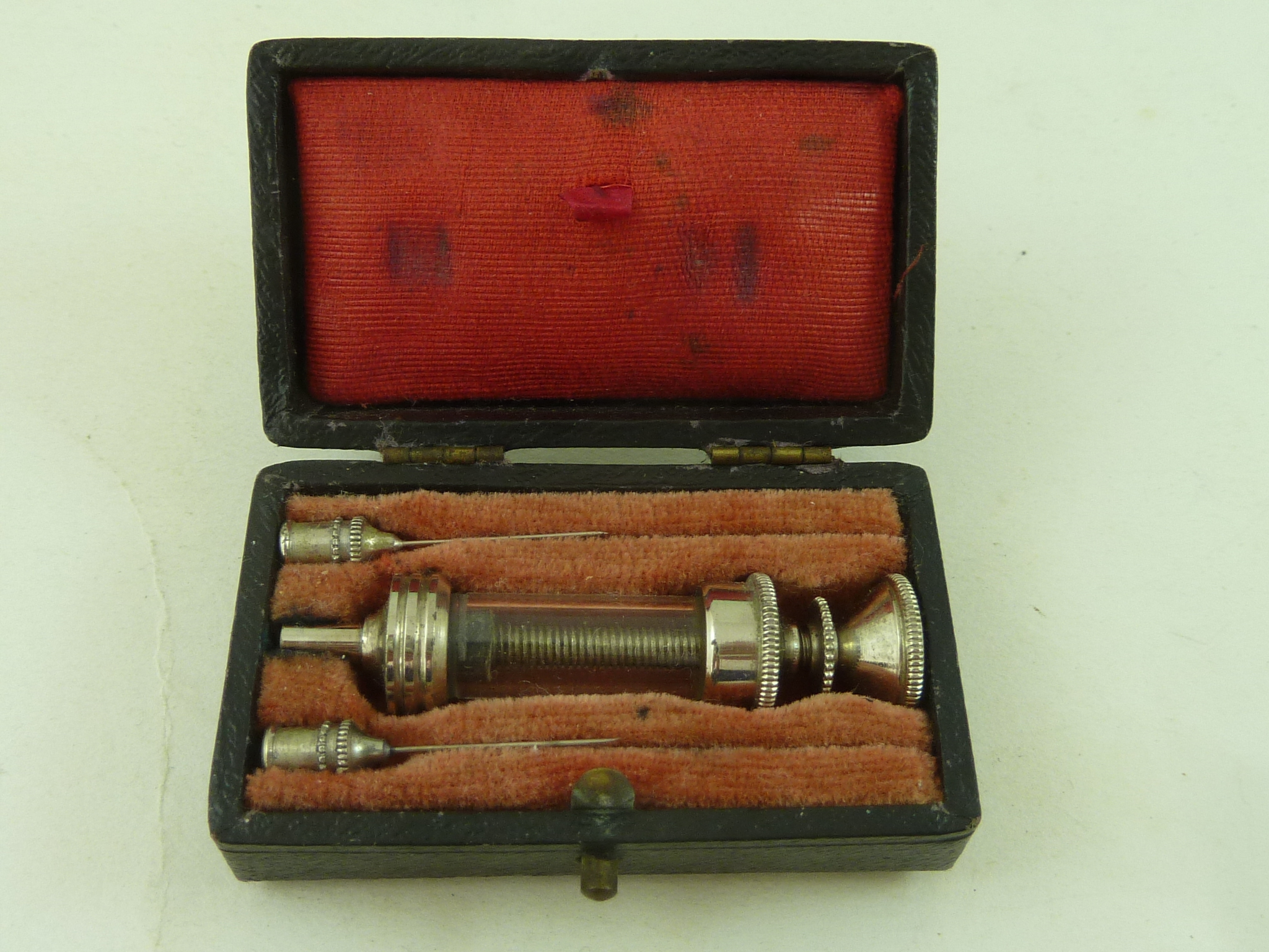 Victorian Nickel Silver Plated Glass Hypodermic Syringe Boxed Vintage Antique Fleaglass