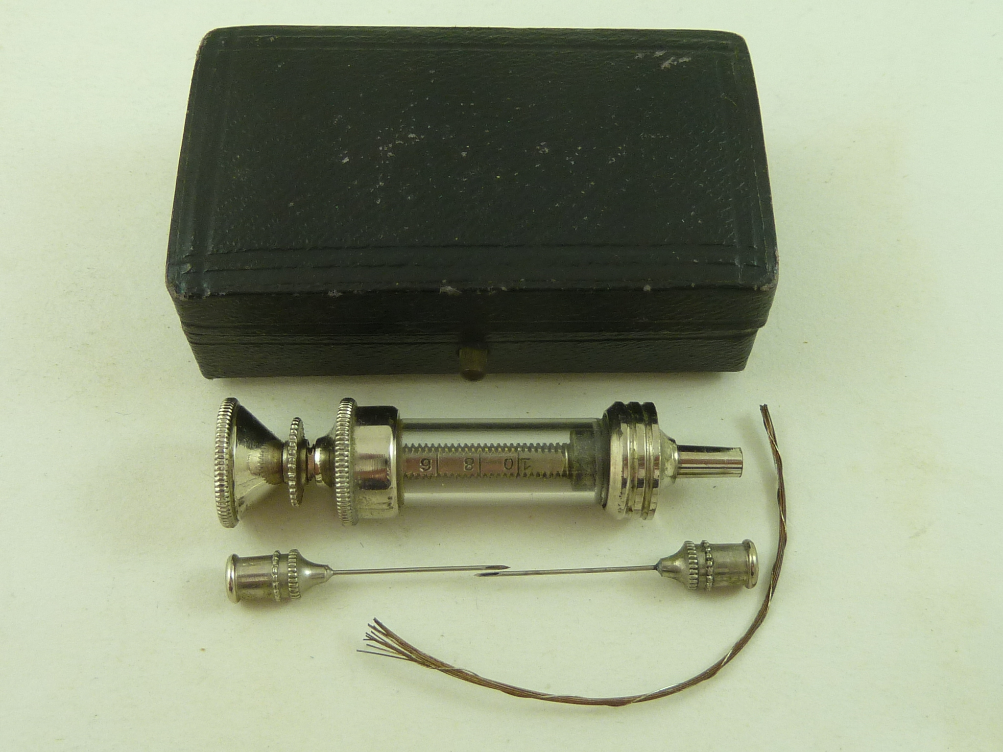 Victorian Nickel Silver Plated Glass Hypodermic Syringe Boxed Vintage Antique Fleaglass