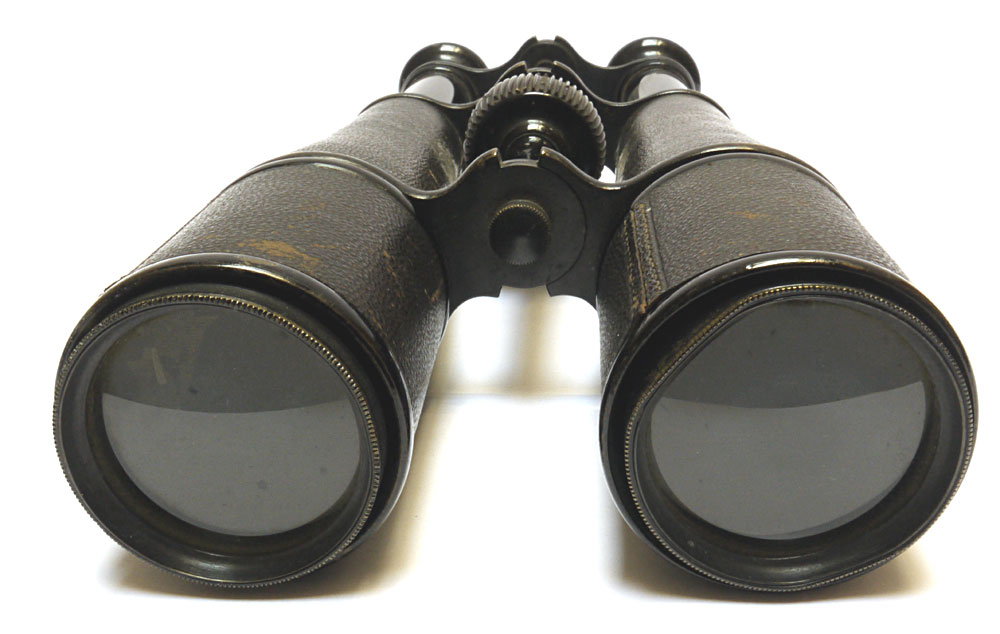 for sale 16 lens twin telescopes, leather covered and with lens shades