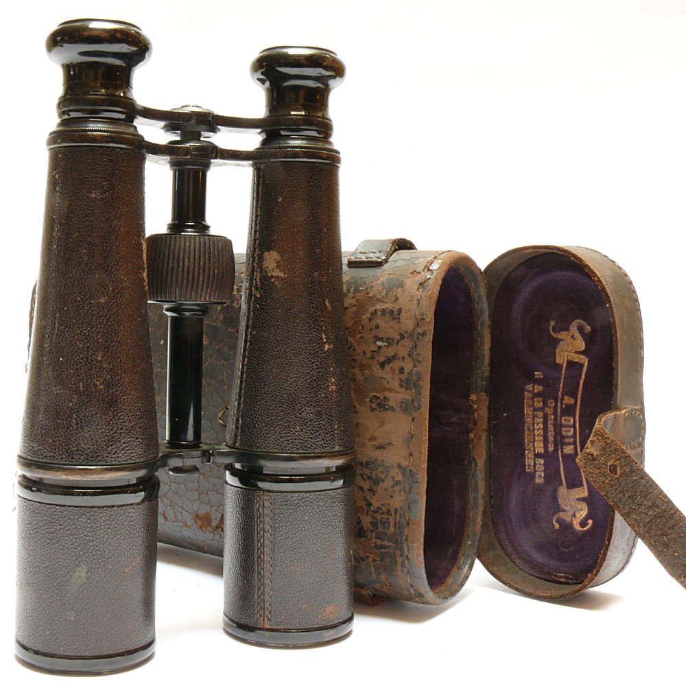 for sale 16 lens twin telescopes, leather covered and with lens shades