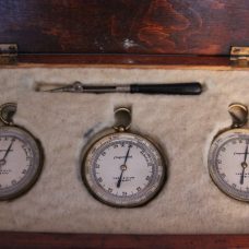 ~GOOD SIGNED and CASED SET OF WWII COMPENSATED ANEROID BAROMETERS~