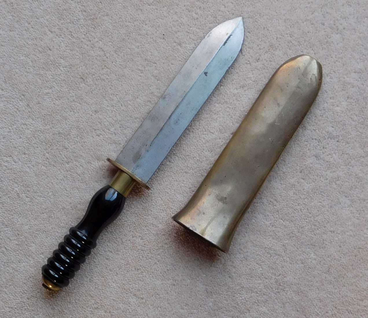 An English Divers Knife By Siebe Gorman, Complete With Brass Scabbard