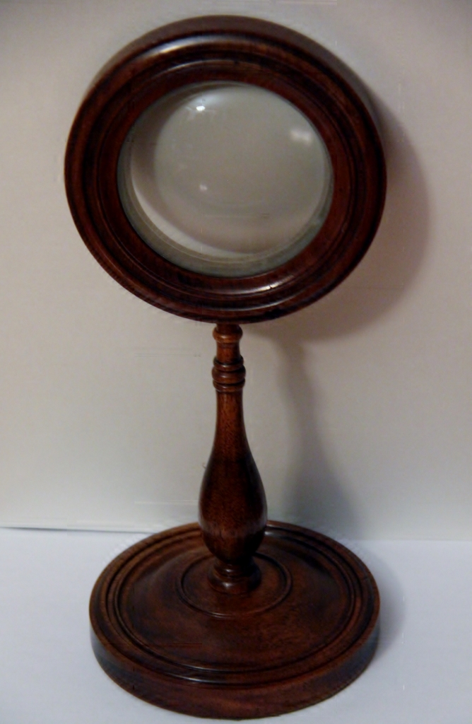 rare laboratory, framed, reducing (biconcave) lens on stand Fleaglass