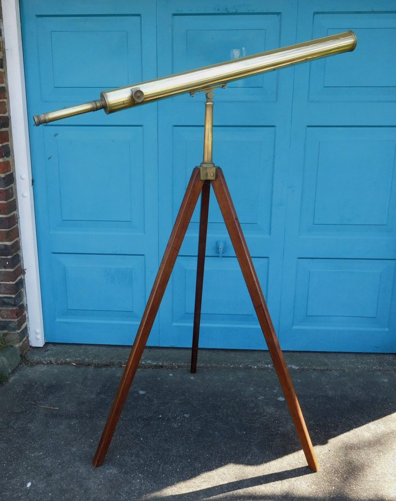 An Antique English, Large Brass Refracting Telescope, By Bateman Large Wooden Tube Telescope