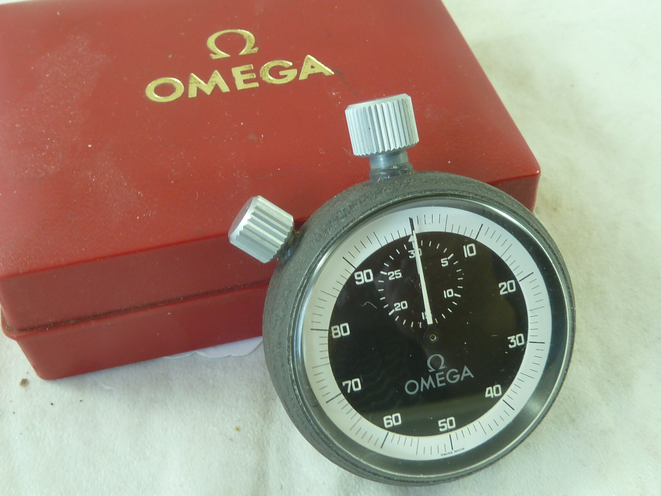 Omega 100 Stopwatch Boxed 9300A Black Dial Vintage Fleaglass