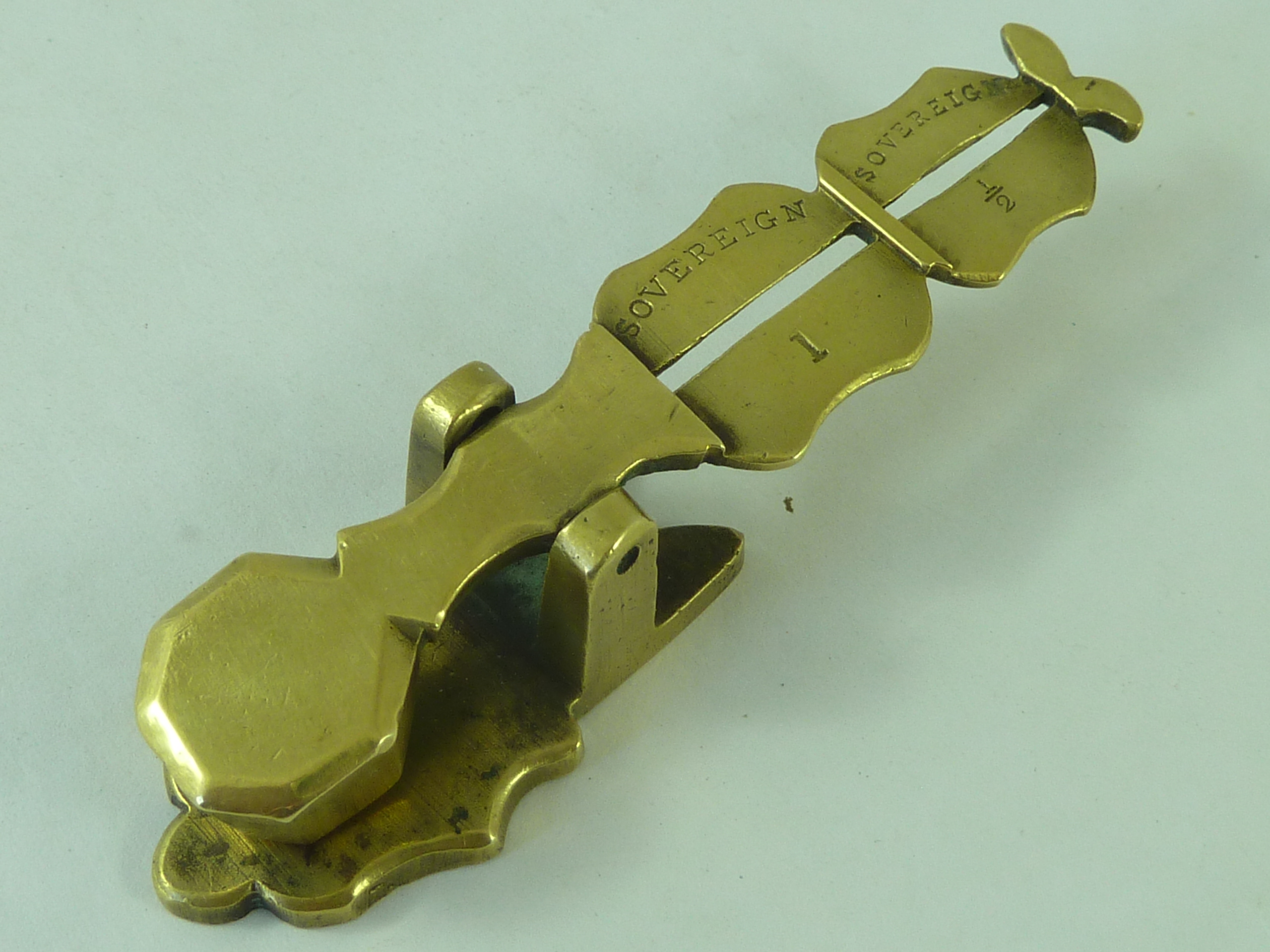 Sovereign Balance Rocker Brass Marked Half Coin Octagonal Weight