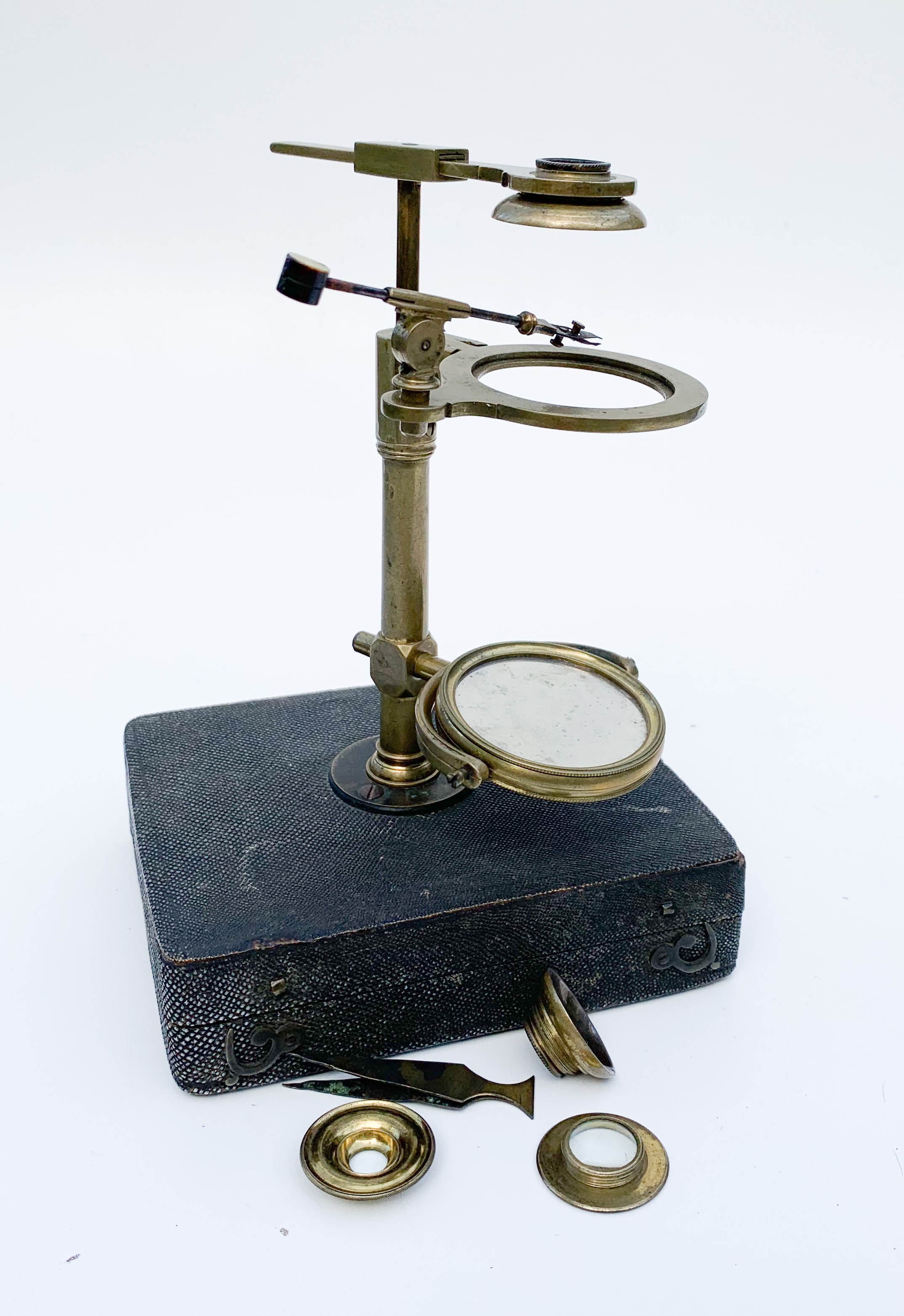 Ellis antique brass microscope Fleaglass