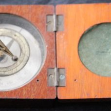 ~ GOOD, UNSIGNED POCKET SUNDIAL/COMPASS IN MAHOGANY CASE c. 1850~
