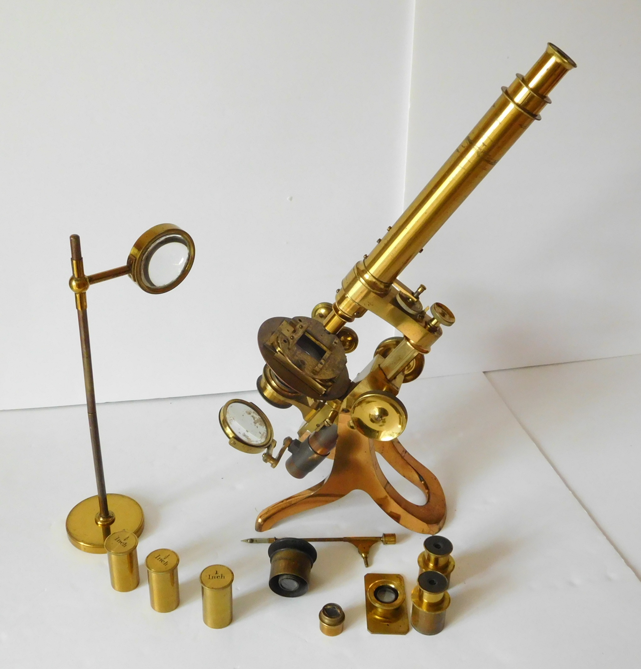 A Large and Impressive 19th Century Brass Monocular Microscope,By