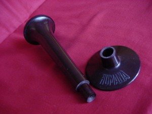 An Italian red bakelite monaural stethoscope "Humana"