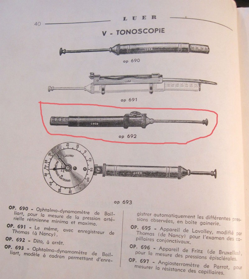 Cased 1920s Bailliart Tonometer with Stop