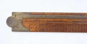 12" INCH BOXWOOD AND BRASS FOLDING SLIDE RULE BY THOMAS BRADBURN WITH ROUTLEDGE TABLES