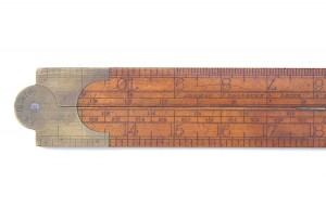 12" INCH BOXWOOD AND BRASS FOLDING SLIDE RULE BY THOMAS BRADBURN WITH ROUTLEDGE TABLES