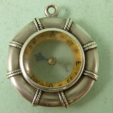 Victorian Silver Enamel Novelty Silver Life Belt Compass Fob Charm