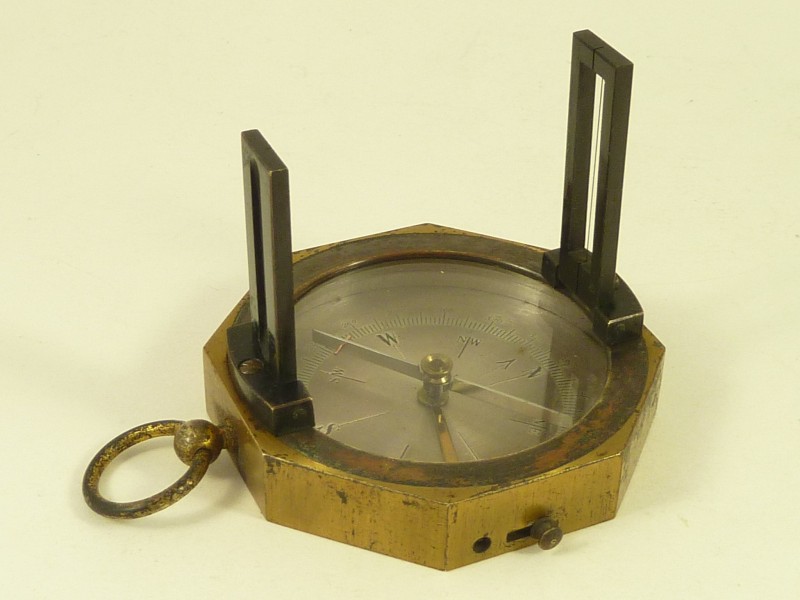 Victorian Lacquered Brass Silvered Dial Sighting Compass