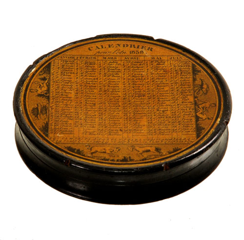 Paper-Mache Snuff box with Calender, C 1835