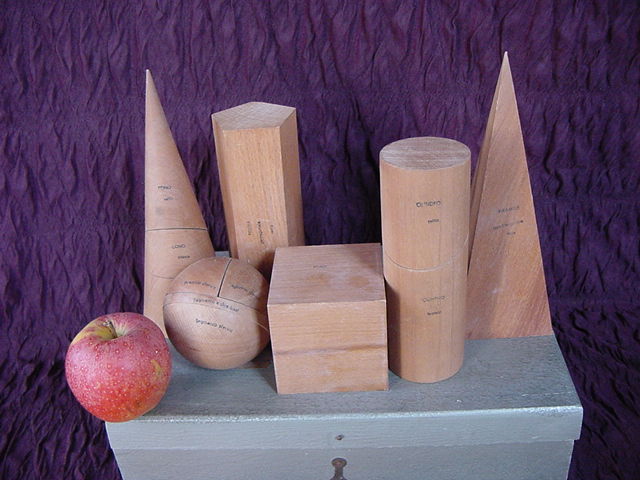 1. Italian Wooden Geometric Forms, Teaching Aid (6 pieces with box)