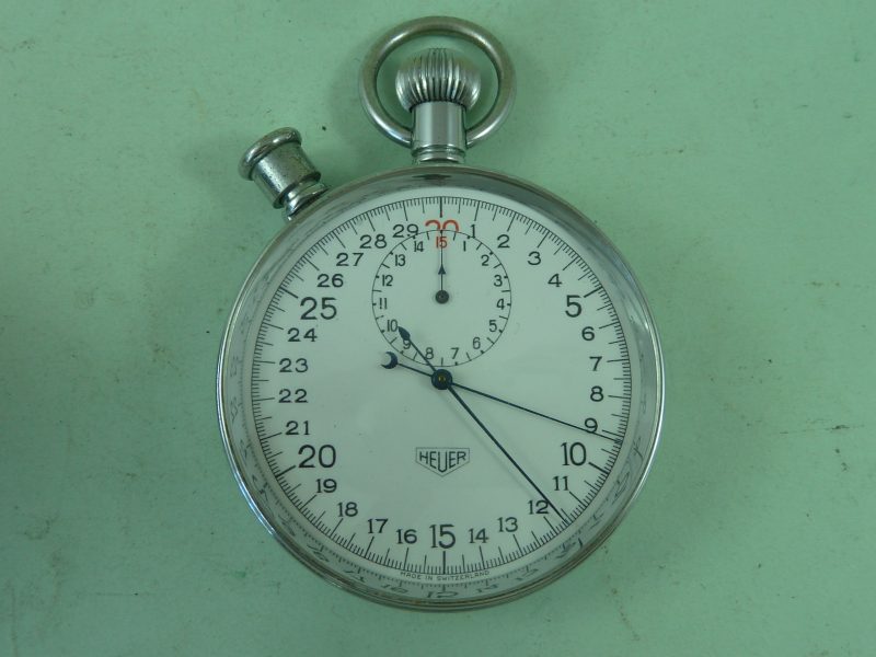 Heuer Stopwatch Pocket Watch 15 Jewel 30 1/10 Second Split Hands Vintage