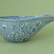 Victorian Blue & White Transferware Pottery Pap Boat Invalid Feeder Rose