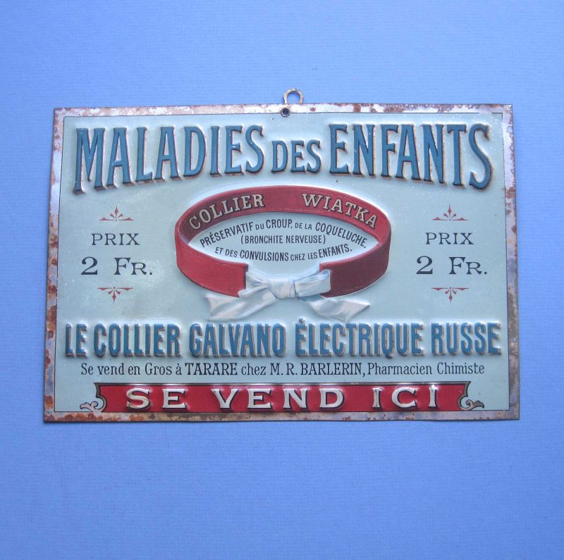 C1890 Lithographed Tin Sign for Electro-Galvanic Collar