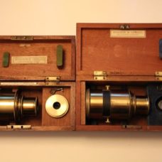 ~CASED PAIR OF MAGIC LANTERN/PROJECTION MICROSCOPE LENSES with INTERCHANGEABLE OPTICS~