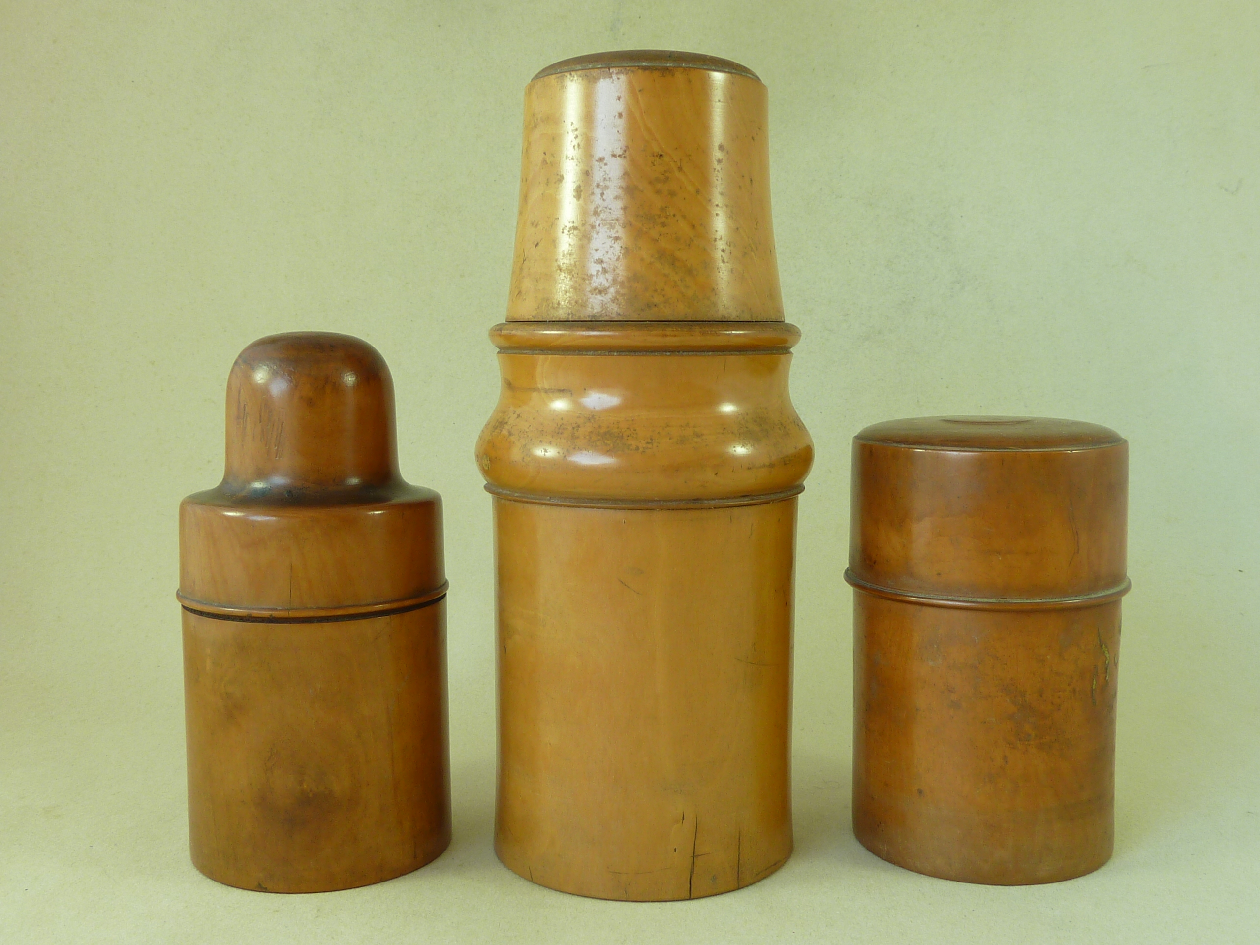 Three Victorian Pharmacy Bottle Turned Boxwood Holders Chemist Antique