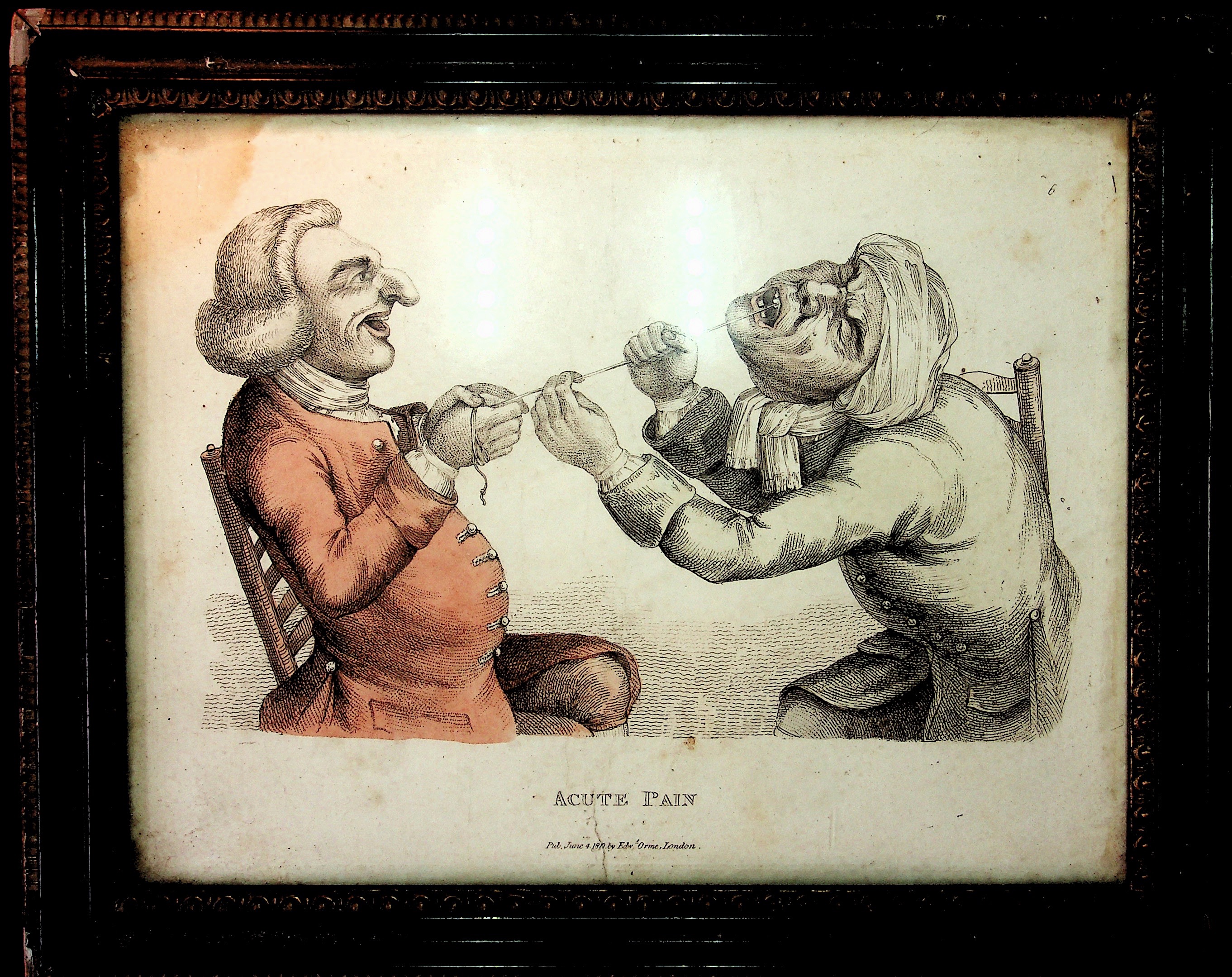 Acute Pain a hand coloured engraving from 1810 by Edward Orme, London
