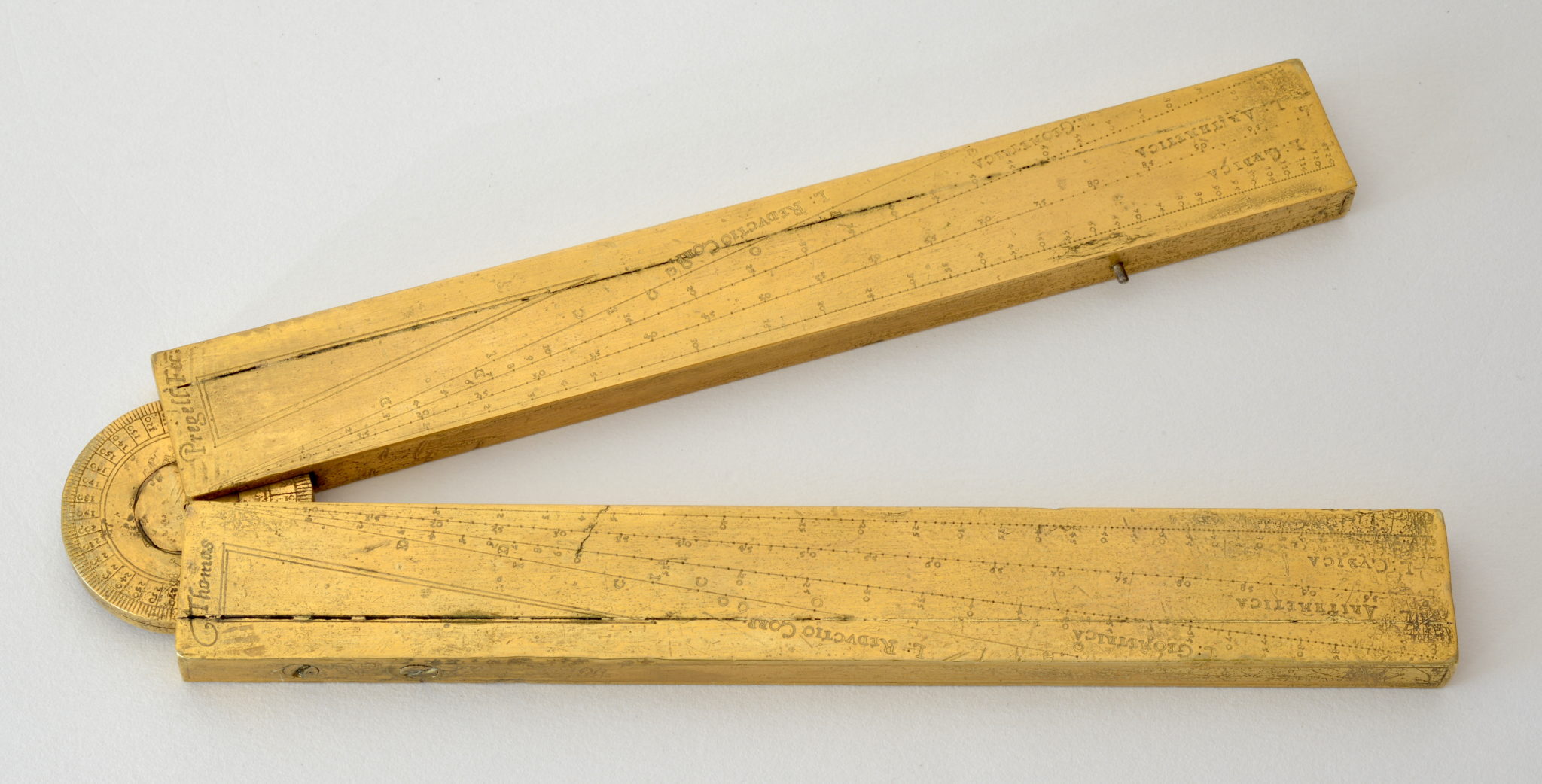 Dividers in gilted brass signed by Thomas Pregell and dated 1627