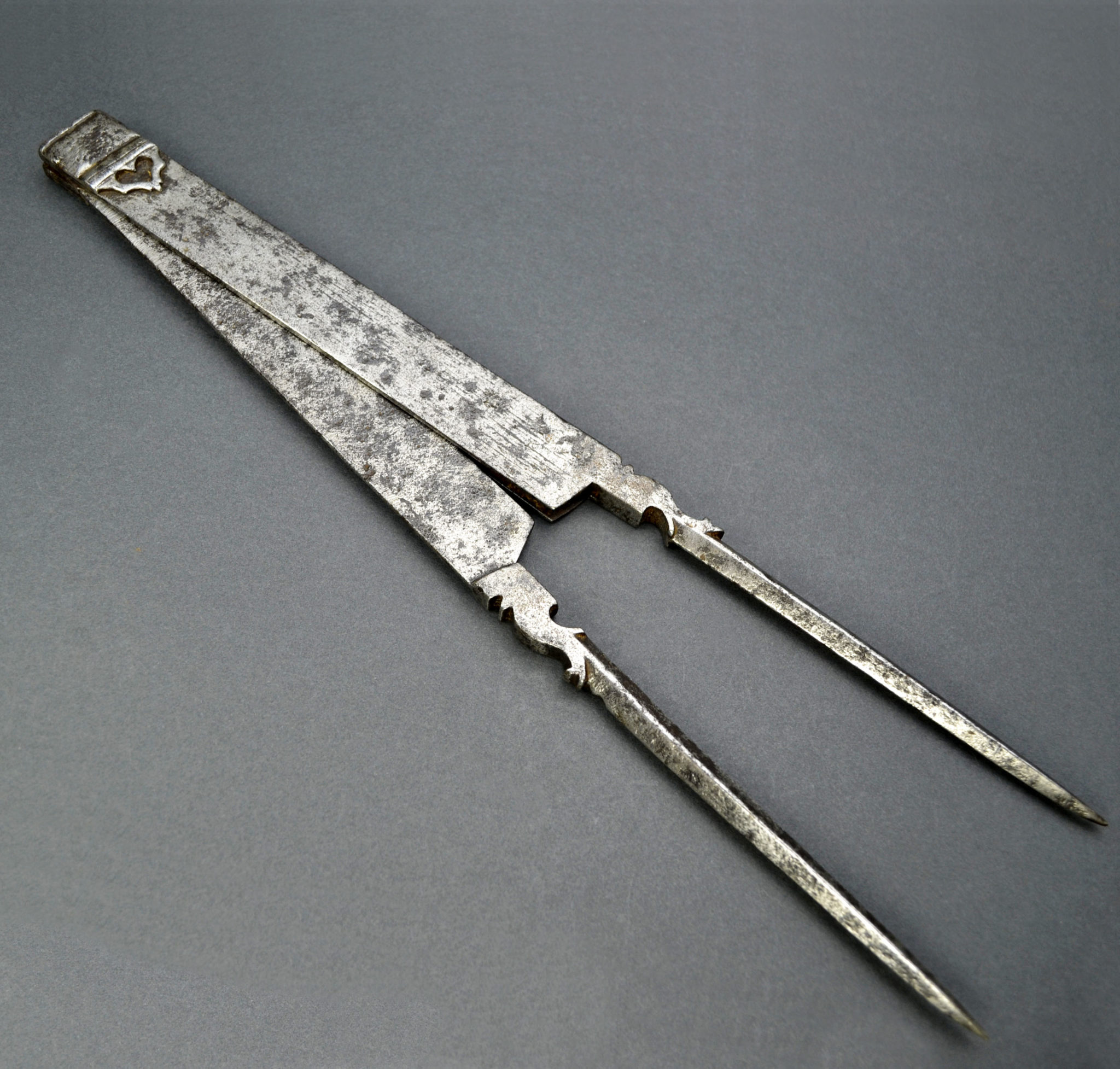 18th century iron dividers with heart motif