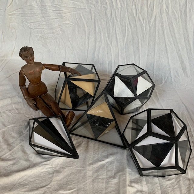 5 Glass Complex Models with inners shapes, Representing The Different Shapes Of The Mineral Crystals, Ca. 1930’s