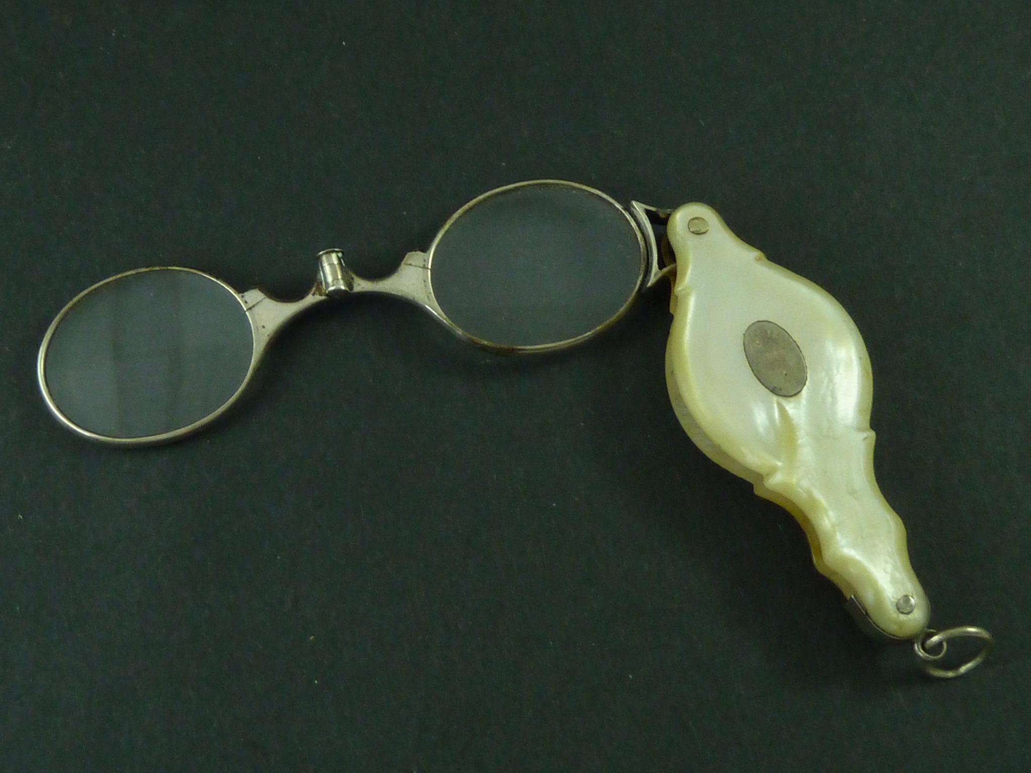 Silver Folding Hinged Bridge Unsprung Lorgnette Mop C1800 Spectacles Oval Lens Antique