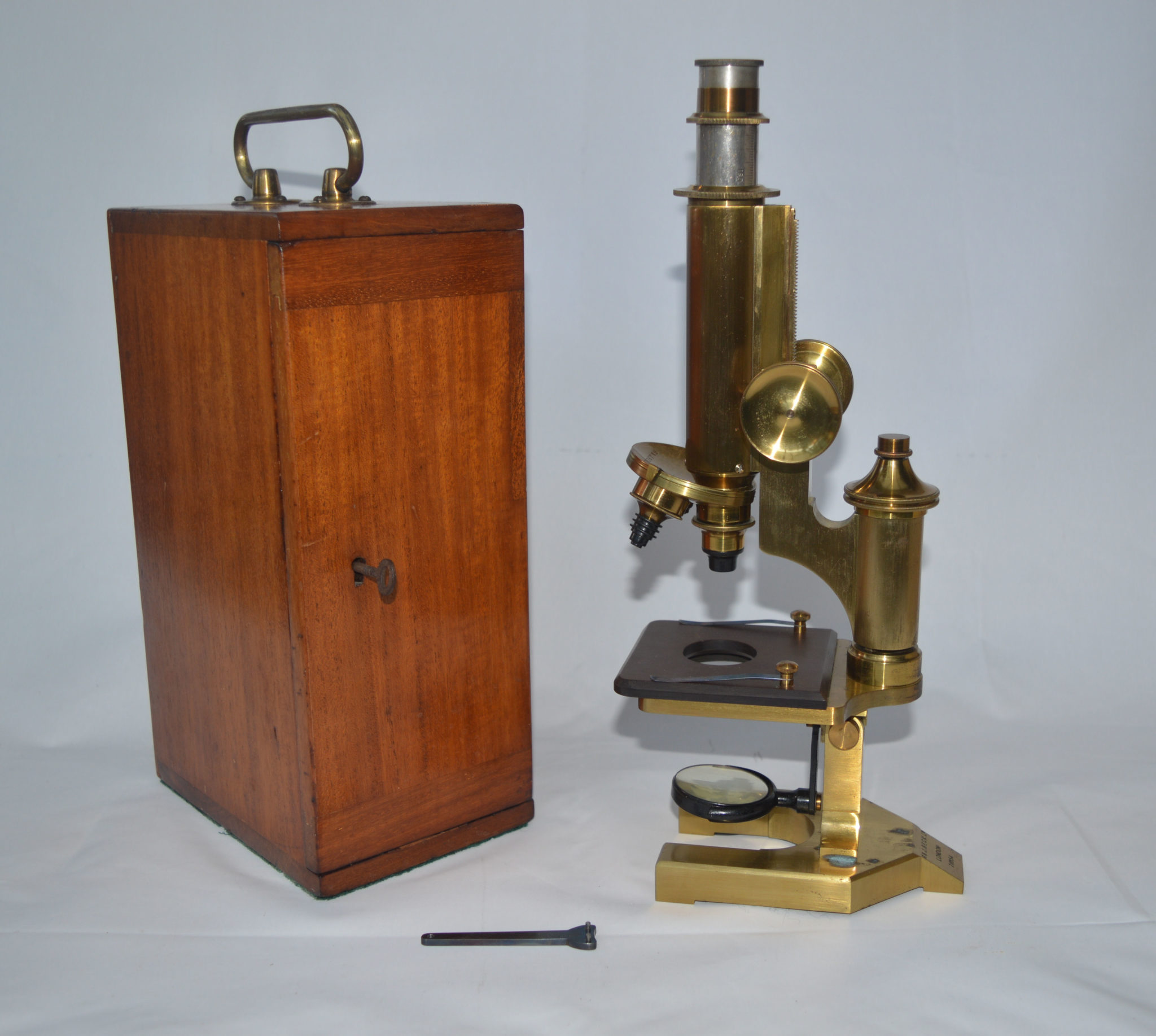 SOLD – Brass monocular microscope – R & J Beck Ltd. in case.