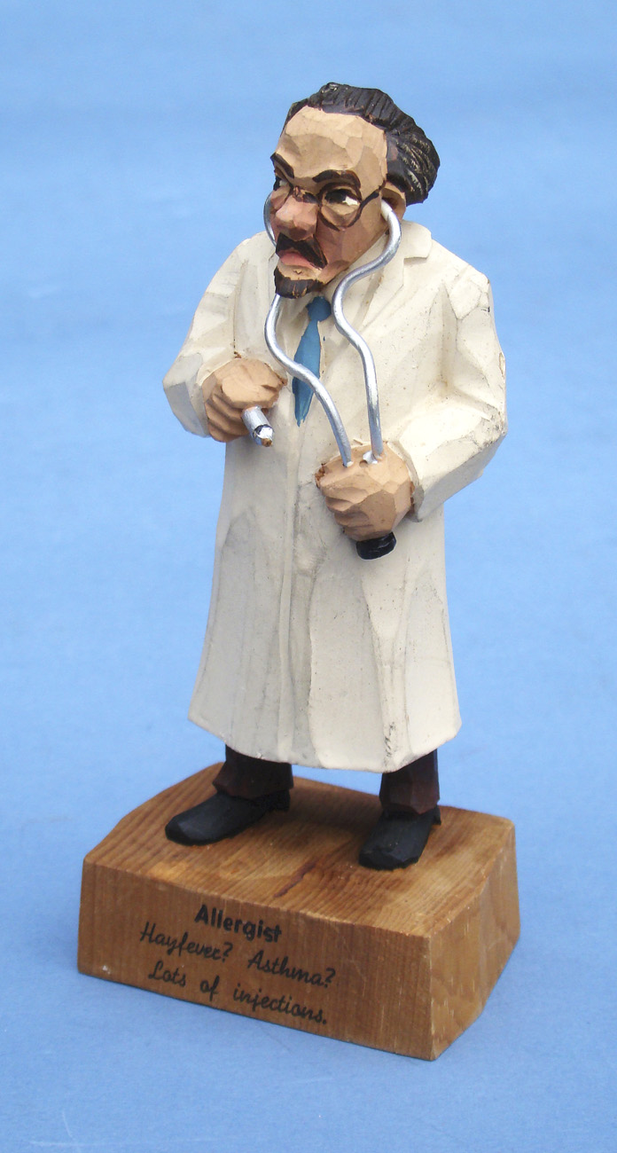 THE ALLERGIST — AN AMUSING HAND-CARVED WOODEN FIGURE