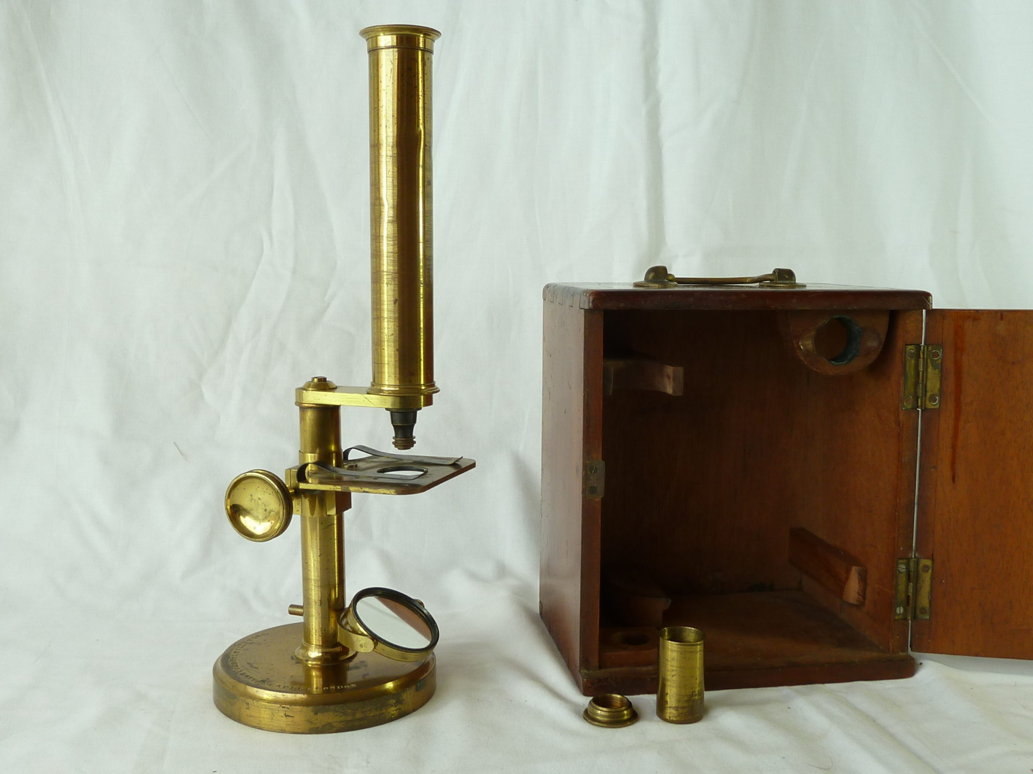 Round Base Negretti & Zambra Microscope Brass Boxed