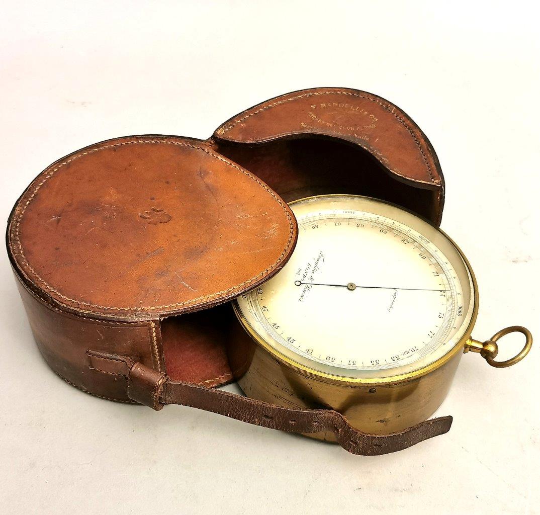 Antique travelling  aneroid barometer Signed