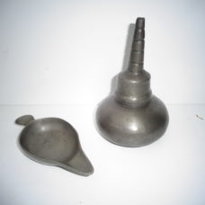 A Pewter nursing or medicine bottlle and pap boat 18/19 century