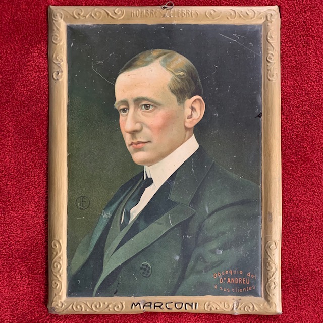 A rare Italian litograph on metal panel with Guglielmo Marconi, ca. 1930’s