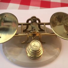 Brass Letter Scale on Green Onyx Base with Original Weights
