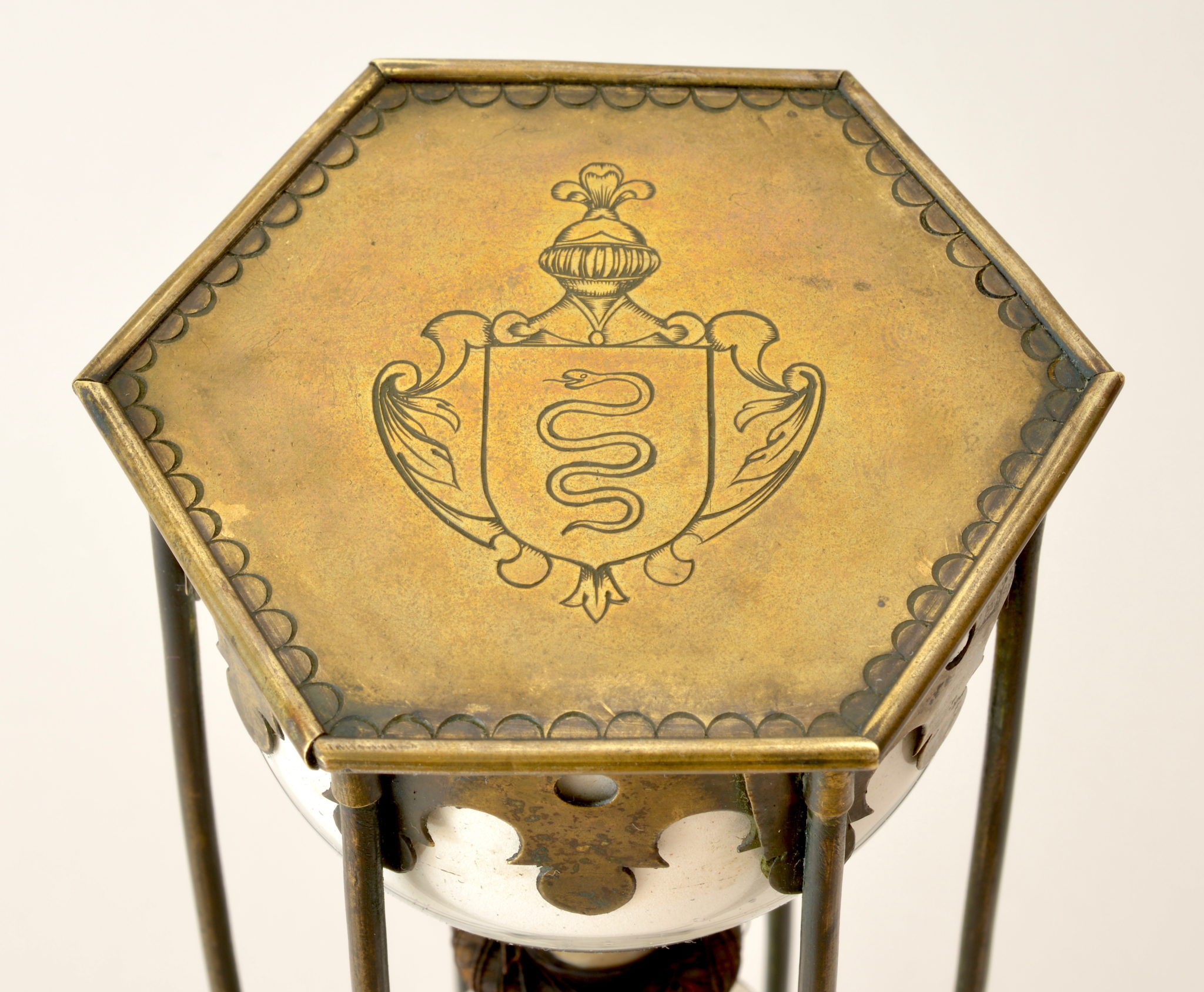 Large brass hourglass with coat-of-arms of Colbert family made circa 1680.