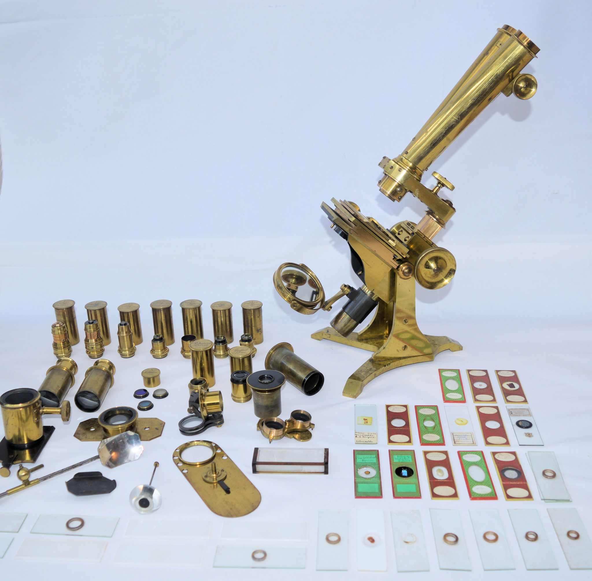 SOLD – Binocular microscope with accessories in case – J.H. Steward, 406 Strand.