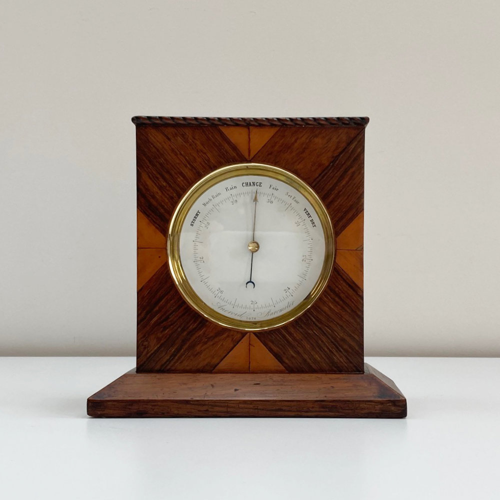 Early Victorian Aneroid Barometer in Display Case by Francis West of The Strand London