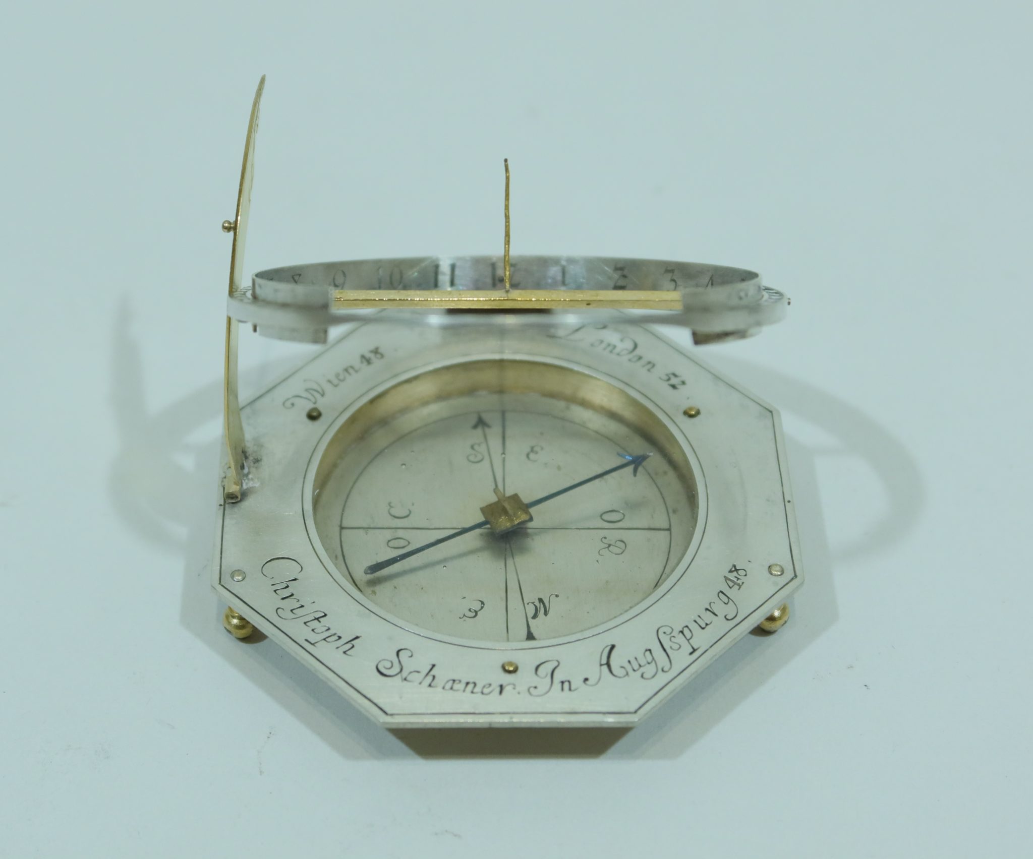 Equinoctial sundial in silver signed Christoph Schoener made circa 1690