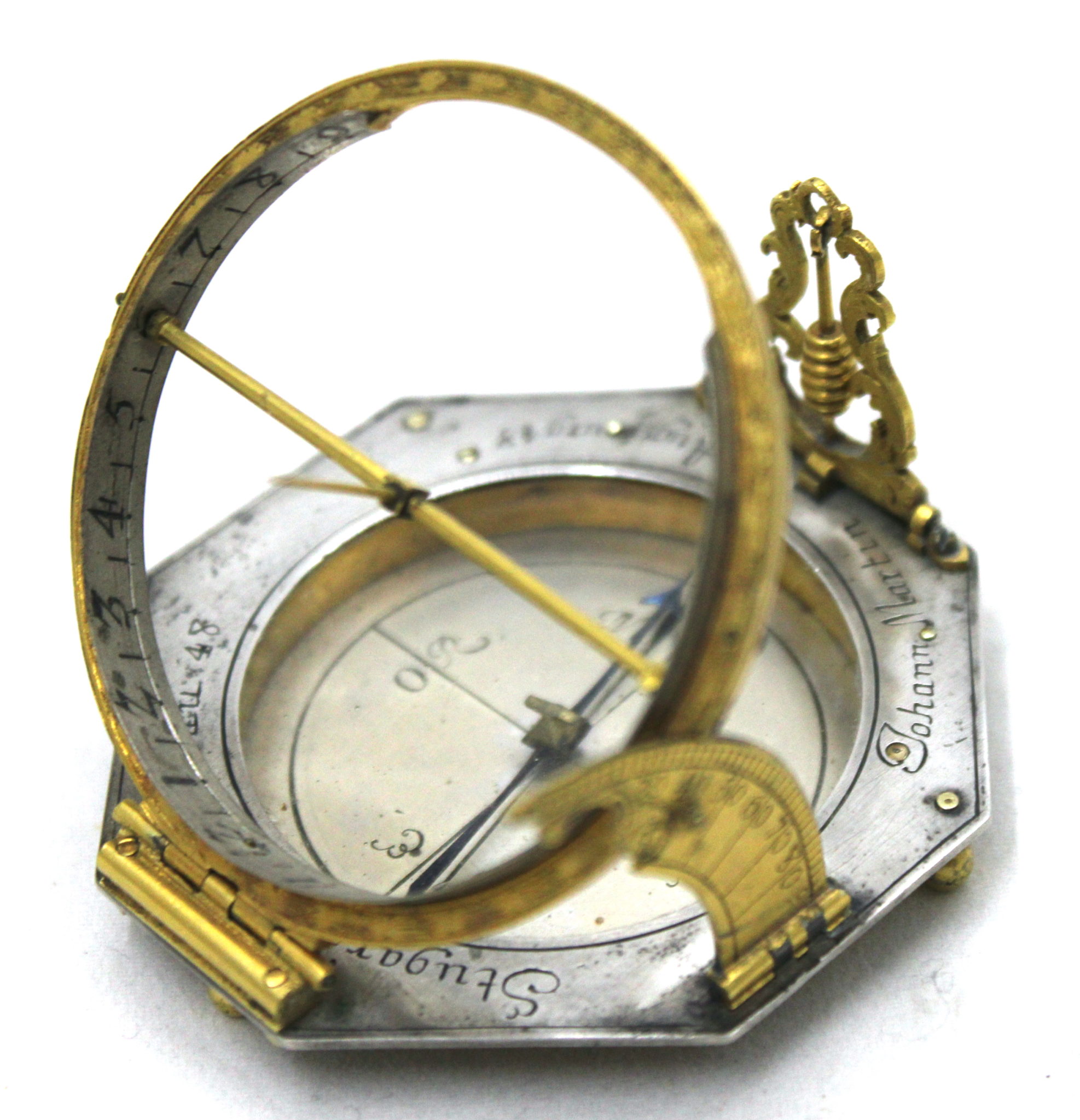 Equinoctial Sundial in silver signed Johaan Martin C 1680