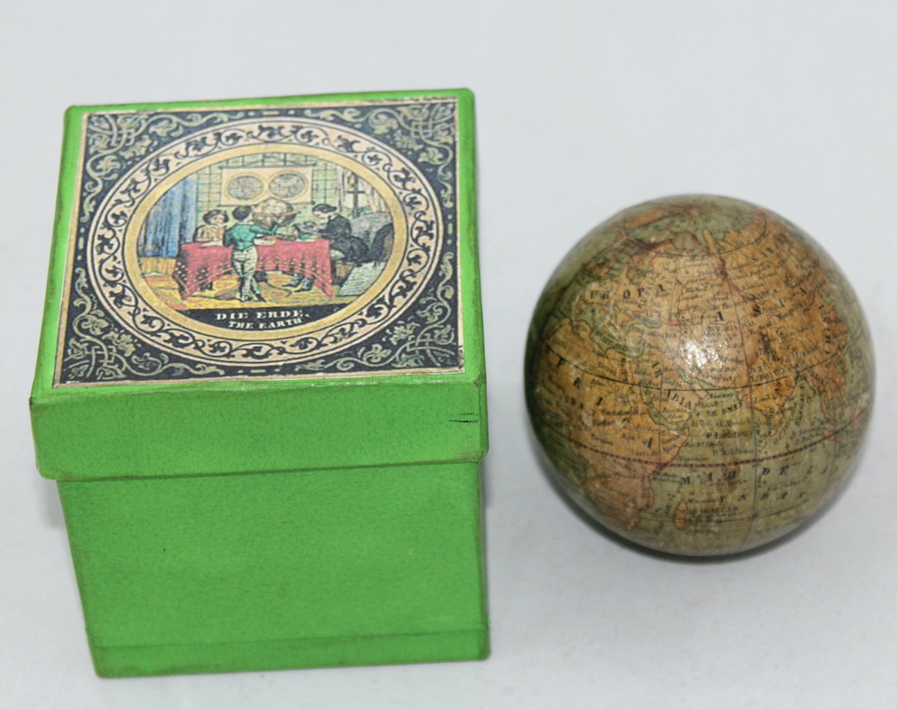 Pocket globe Klinger Nuremberg for Hispanic market C.1870