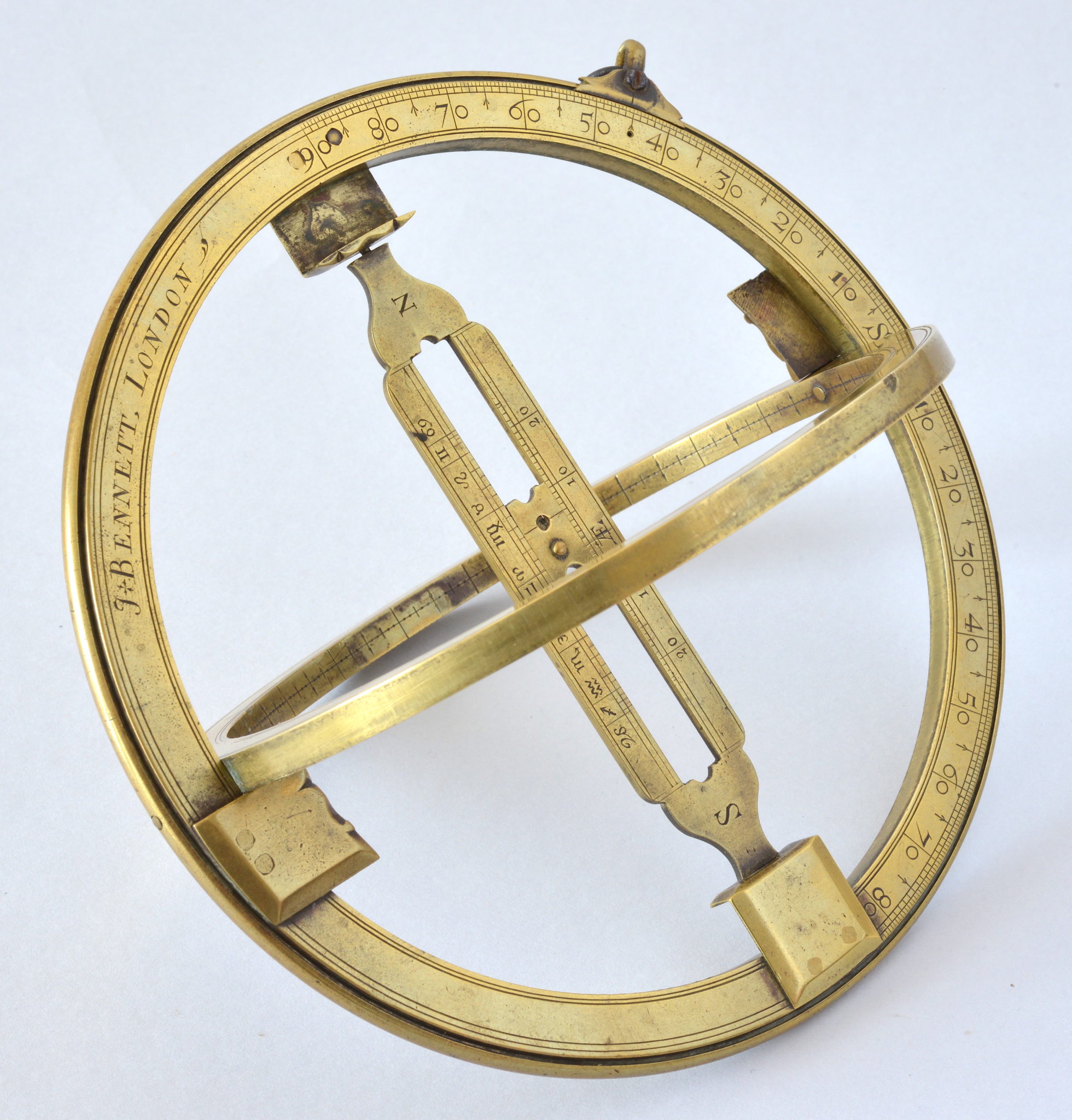 Large brass equatorial ring signed J. BENNETT LONDON made circa 1730/1740