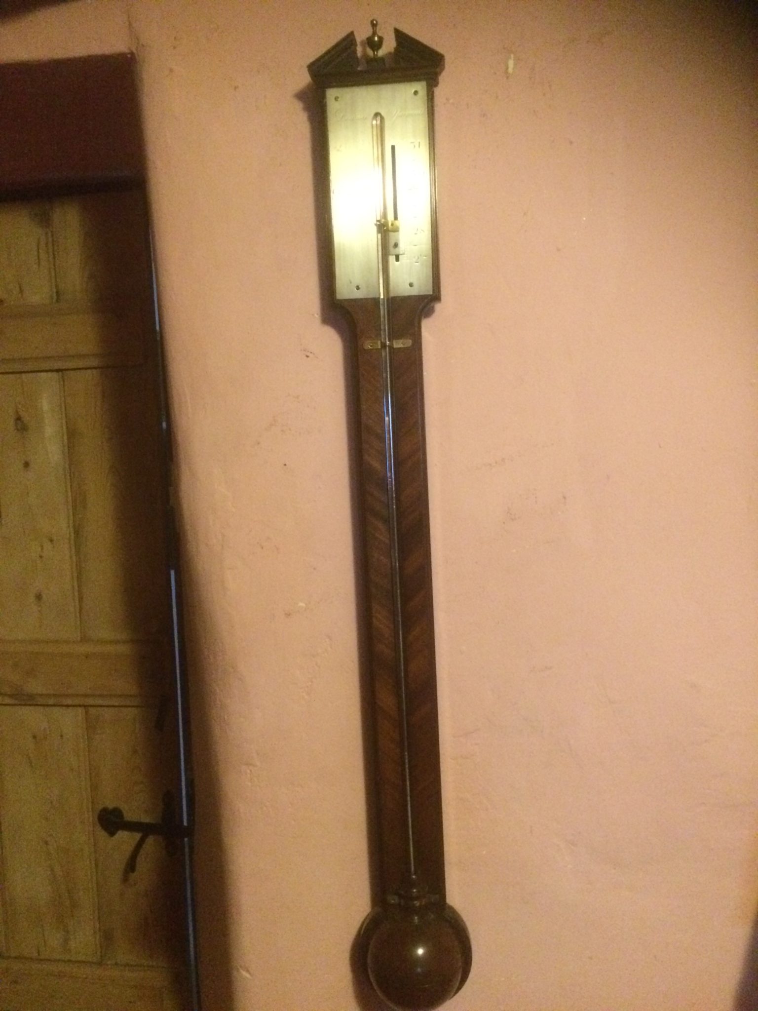 Georgian Mahogany Stick Barometer signed Downes Yarmouth